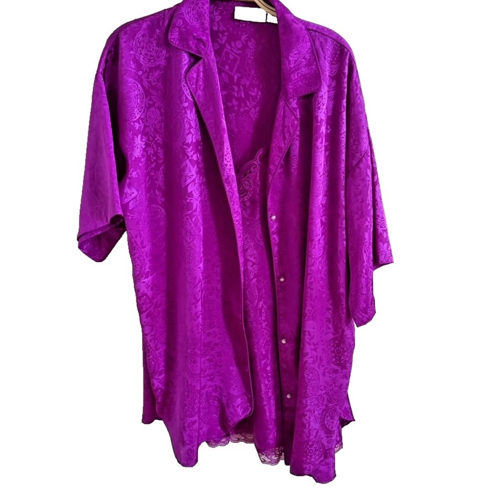 Victoria's Secret Vintage Gold Label Size M/L Purple Satin Slip Dress Robe Set